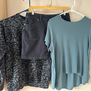 Athleta Bundle Faux Denim Skort Balance Sweatshirt ribbed Tee Athleisure Small